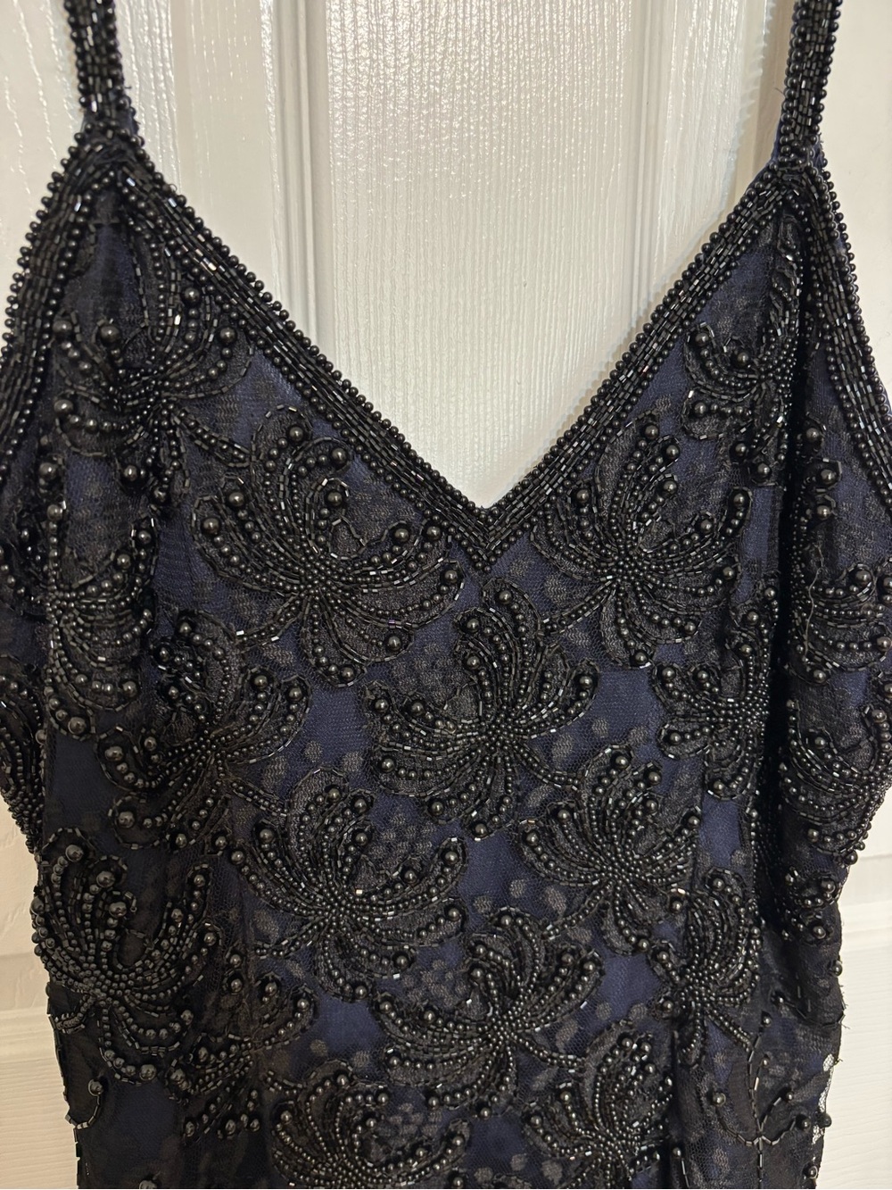 Laurence Kazar Black Navy Beaded Strapless Evening Dress